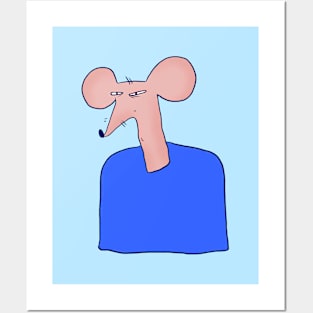 Funny and suspicious skinny rat in blue sweater Posters and Art